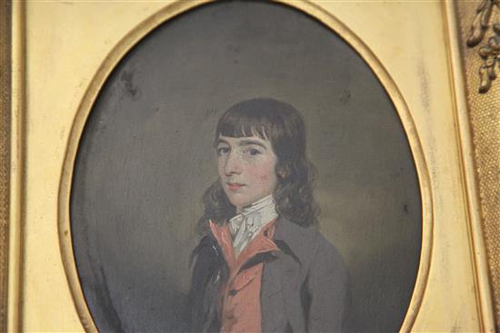 Early 19th century English School Portrait of Rev J. Bourne and companion piece, Rev John Clarke as a Boy, ovals, 6.75 x 5in.